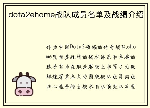 dota2ehome战队成员名单及战绩介绍